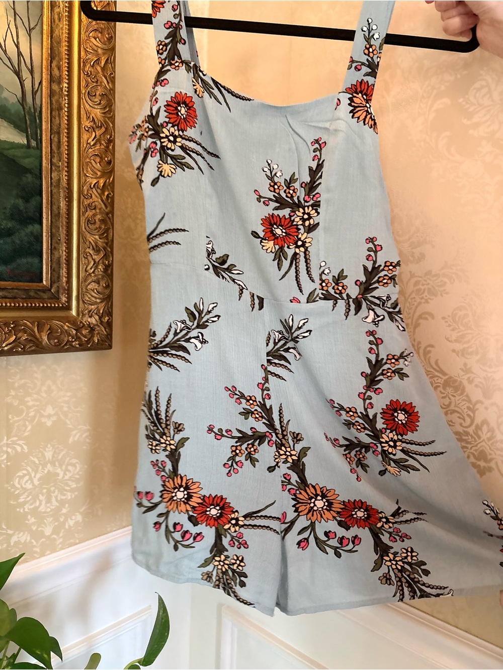 Sleeveless Floral A-Line romper in Light Blue